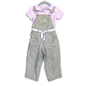 VINTAGE baby girl lavender shirt & bib overalls